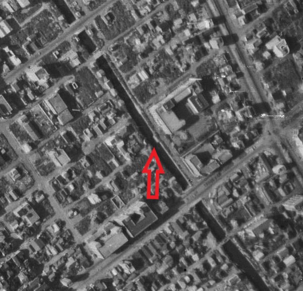 昭和22年撮影の空中写真（国土地理院Webサイトより、USA-M451-36　【元高砂橋部分】）の画像。